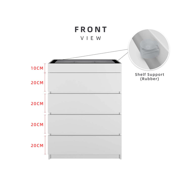 4 Layers Chest Drawer with Big Size Glass Display Top - HMZ-FN-CD-7006-WT