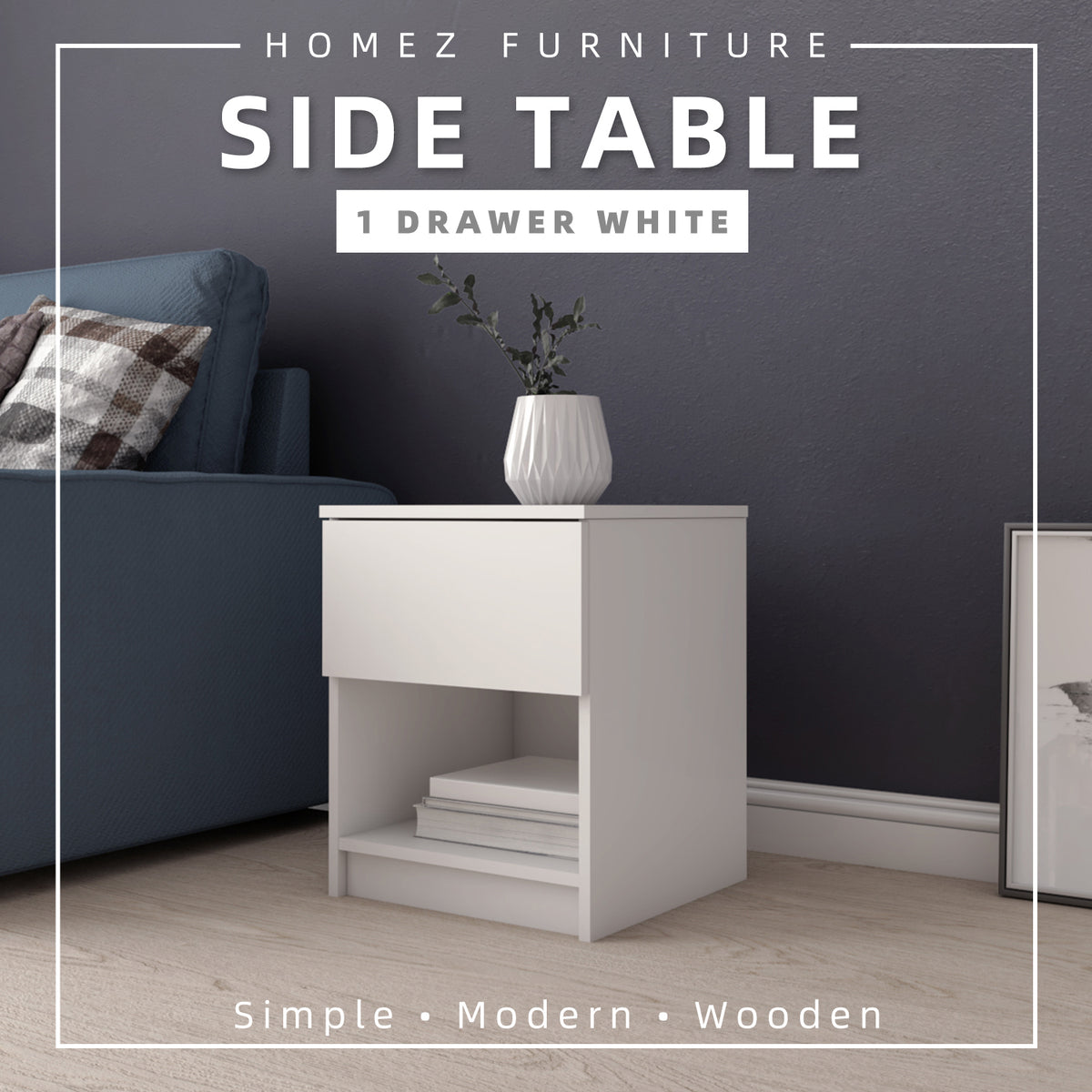 Homez 1.5FT Wooden Side Table Bedroom table coffee bedside 1&2 Drawer ...
